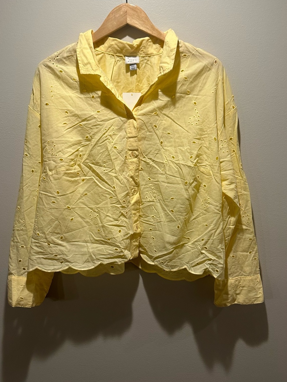 a new day Yellow Eyelet Button-Front Shirt